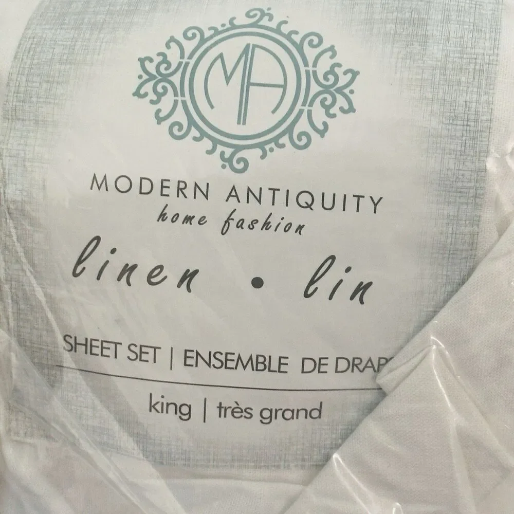 Modern Antiquity King Linen Cotton Sheet Pillowcases Set Hypoallergenic Luxury
